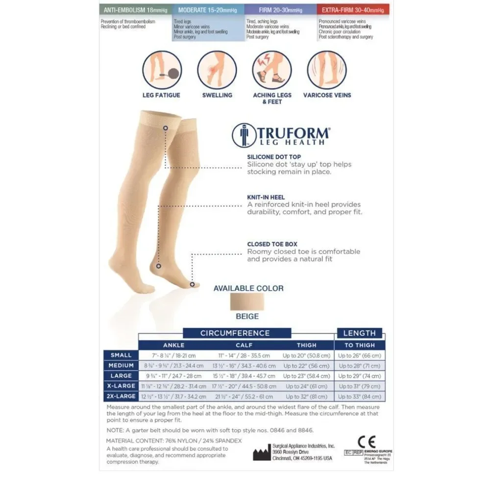 Truform Leg Health Thigh High Closed Toe Stockings / Unisex Beige L NWT in packg